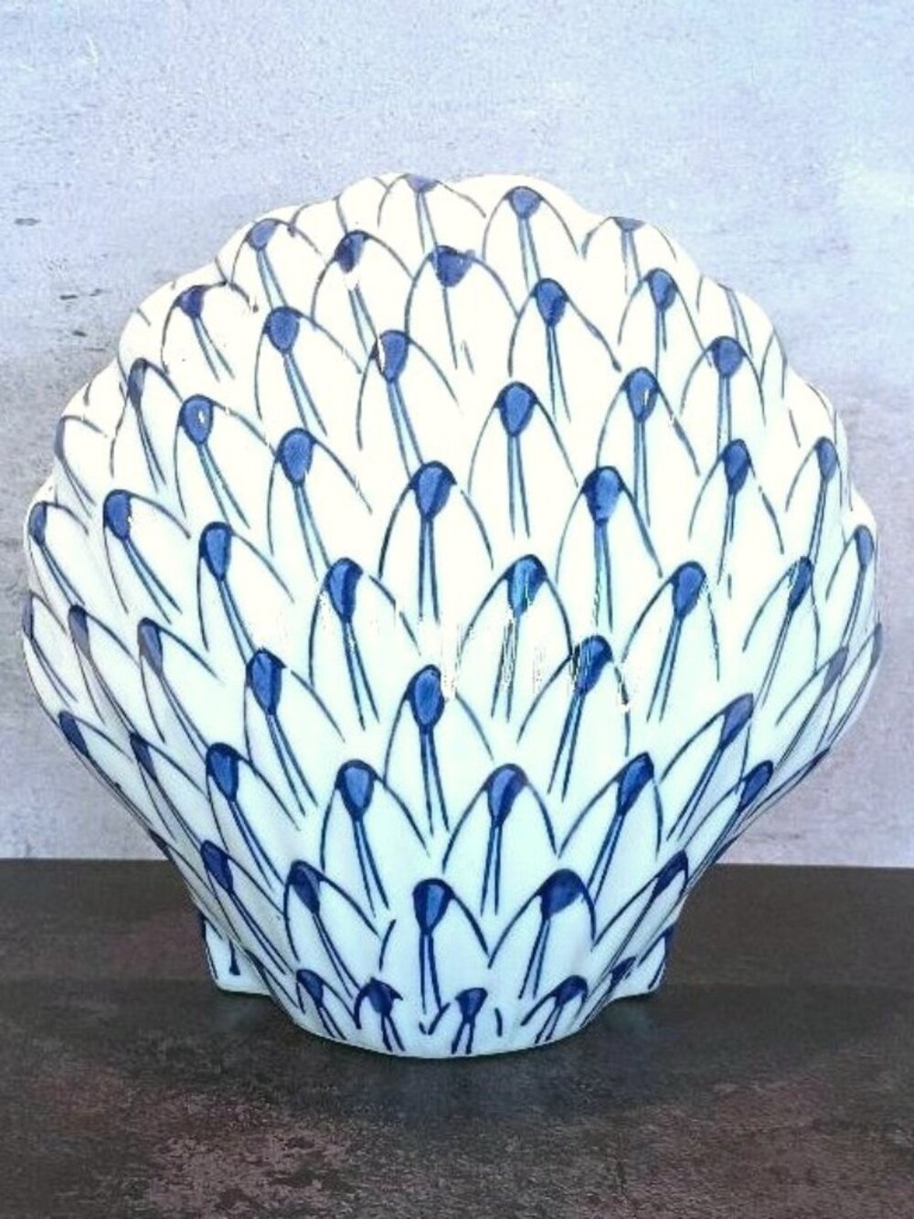Andrea By Sadek Blue White Scallop Shell Seashell Porcelain Fishnet Coastal 7"H